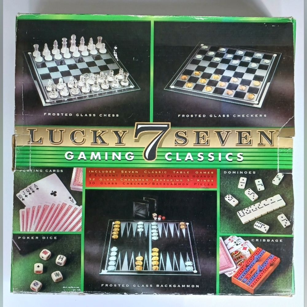 Games Compendium Unistar Lucky Seven 7 Gaming Classics 2003 Chess Checkers Crib